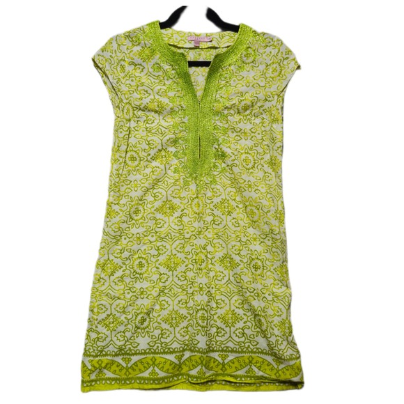 Calypso St. Barth Embroidered Tunic Dress XXS Floral Print Green White Cotton - Picture 1 of 9